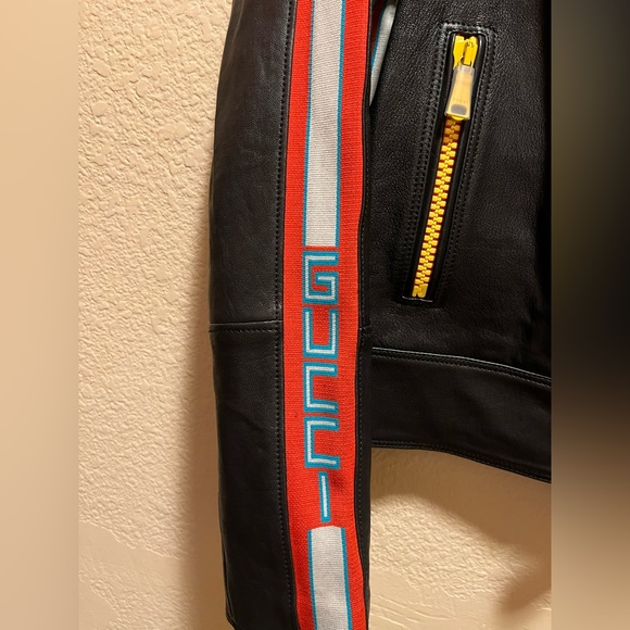 New Gucci Logo Leather Bomber Jacket Size 48 / US L - Picture 6 of 16